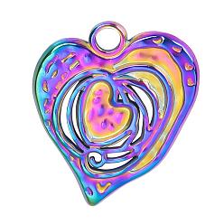 Rainbow Color 201 Stainless Steel Pendants, Textured, Heart Charms, Rainbow Color, 21x18x2mm, Hole: 2.5mm
