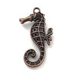Red Copper Tibetan Style Alloy Pendants, Sea Horse, Cadmium Free & Lead Free, Red Copper, 47x25x8.5mm, Hole: 3mm