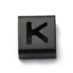 Letter K Ионное покрытие (ip) 304 квадратные подвески-слайдеры из нержавеющей стали, чёрные, Письмо K, 9x8x4 мм, отверстие : 3.5x8.5 мм