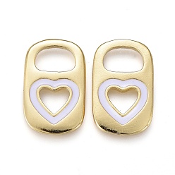 White Brass Enamel Pendants, Real 18K Gold Plated, Long-Lasting Plated, Lock with Heart, White, 16.5x10.5x1.7~1.9mm, Hole: 4.5x6.5mm