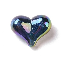 Prussian Blue UV Plating Rainbow Iridescent Opaque Acrylic Beads, Glitter Beads, Heart, Prussian Blue, 16x21x10mm, Hole: 1.8mm