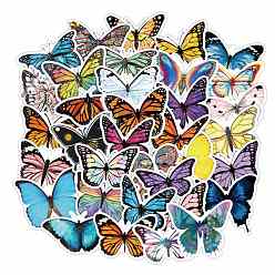 Butterfly Waterproof PVC Adhesive Sticker Lables, for Suitcase, Skateboard, Refrigerator, Helmet, Mobile Phone Shell, Computer, Cup, Butterfly Pattern, 50~80x50~80mm, about 50pcs/bag