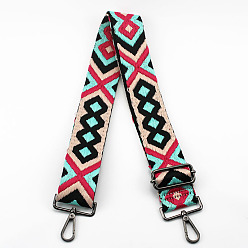 Turquoise Ethnic Style Cotton Jacquard Adjustable Wide Shoulder Strap, with Swivel Clasps, for Bag Replacement Accessories, Gunmetal, Turquoise, 80~130x5cm