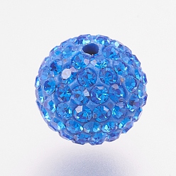 206_Sapphire Czech Rhinestone Beads, PP8(1.4~1.5mm), Pave Disco Ball Beads, Polymer Clay, Round, 206_Sapphire, 12mm, Hole: 2mm, about 172~182pcs rhinestones/ball