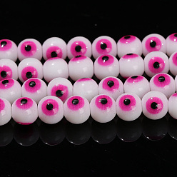 Deep Pink Handmade Evil Eye Lampwork Beads Strands, Round, Deep Pink, 8mm, about 47pcs/strand