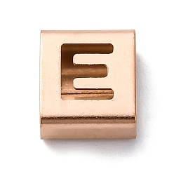 Letter E Ионное покрытие (ip) 304 квадратные подвески-слайдеры из нержавеющей стали, розовое золото , Письмо E, 9x8x4 мм, отверстие : 3.5x8.5 мм