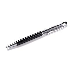 Black Silicone & Plastic Touch Screen Pen, Aluminum Ball Pen, with Transparent Resin Diamond Shape Beads, Black, 146x13x10mm