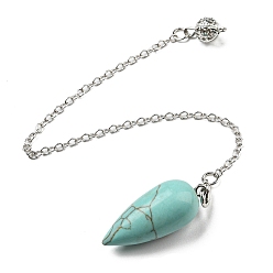 Синтетическая Бирюза Подвеска-пуля из синтетической бирюзы, Покрытие стойки платинового тона, латунные подвески-маятники для лозоходства, 212~220 мм, отверстие : 2 мм