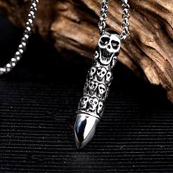 steel color Jewelry Personalized Bullet Necklace Punk Style Skull Pendant Men's Titanium Steel Necklace