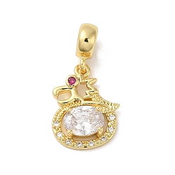 Real 18K Gold Plated Rack Plating Brass Pave Cubic Zirconia European Dangle Charms, Large Hole Dragon Pendants, Cadmium Free & Lead Free, Long-Lasting Plated, Real 18K Gold Plated, 26mm, Pendant: 17.5x13.5x4.5mm, Hole: 4.8mm
