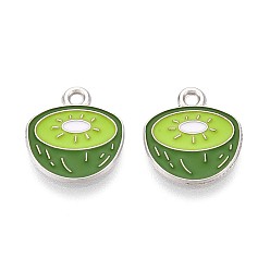 Зеленый лайм Эмалевые подвески из фруктового сплава, киви, платина, зеленый лайм, 14.5x13x1 мм, отверстие : 1.4 мм