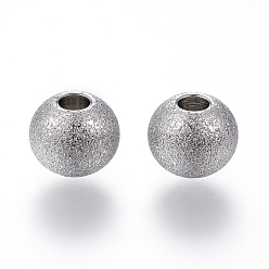 Stainless Steel Color 201 Stainless Steel Textured Beads, Round, Stainless Steel Color, 8x7mm, Hole: 3mm
