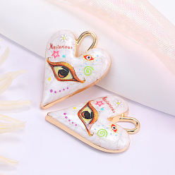 Оранжевый Подвески сплава cmолы, Сердце с глаз, с золотистой петлей, оранжевые, 34x25 мм