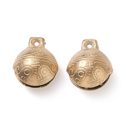Raw(Unplated) Brass Bell Pendants, Round with Tiger Face, Raw(Unplated), 31x27x19mm, Hole: 2mm