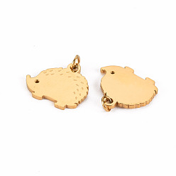 Real 14K Gold Plated 304 Stainless Steel Charms, with Jump Rings, Laser Cut, Hedgehog, Real 14K Gold Plated, 11x12x1mm, Jump Ring: 2.8x0.5mm, 1.8mm inner diameter