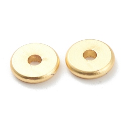 Real 18K Gold Plated Brass Beads, Long-Lasting Plated, Flat Round/Disc, Heishi Beads, Matte Style, Real 18K Gold Plated, 7.5x1.5mm, Hole: 2mm