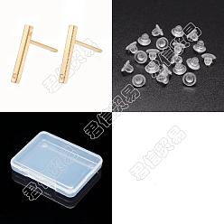 Настоящее золото 18K 40 шт. латунные серьги-гвоздики, с отверстием и 50пластиковыми ушными гайками, прямоугольник, реальный 18 k позолоченный, 12.5x1.5 мм, отверстие : 0.8 мм, штифты : 0.7 мм