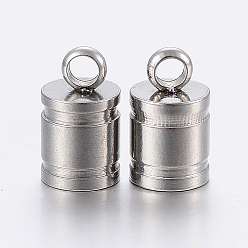 Stainless Steel Color 201 Stainless Steel Cord Ends, End Caps, Column, Stainless Steel Color, 10x6mm, Hole: 2mm, 5mm inner diameter