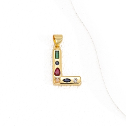Letter L Латунные микро проложить кубического циркония подвески, письмо амулеты, Письмо L, 24x15 мм