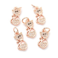 Розовое Золото Латунные прозрачные кубические циркониевые подвески, долговечный, с целью перехода в кольце, кошка, розовое золото , 14x7x2 мм, отверстие : 3.5 мм