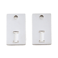 Letter I 304 Stainless Steel Pendants, Rectangle with Letter Charms, Stainless Steel Color, Letter I, 16x10x1.4mm, Hole: 1.8mm
