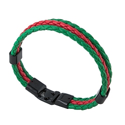 Green PU Leather Triple Layer Multi-strand Bracelets, with Alloy Clasp, Green, 8-1/8 inch(20.5cm)