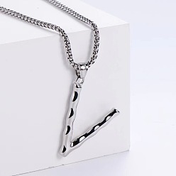 Letter V 3 шт. 304 ожерелья из текстурированной нержавеющей стали с подвеской в виде буквы, цвет нержавеющей стали, Буква V