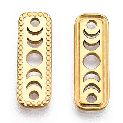 Real 18K Gold Plated Ion Plating(IP) 304 Stainless Steel Connector Charms, Rectangle Links with Hollow Moon Phase, Nickel Free, Real 18K Gold Plated, 20.5x7x1.5mm, Hole: 1.6mm