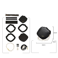 Black Handmade DIY Pearl Handle Shell Shape Bag Making Kit, Including PU Leather Bag Accessories, Black, 19x17x5cm