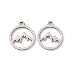 Mountain Pattern 201 Stainless Steel Charms, Hollow, Mountain Alliance Eachother Pendant, Stainless Steel Color, Mountain Pattern, 14x12x1mm, Hole: 1.5mm