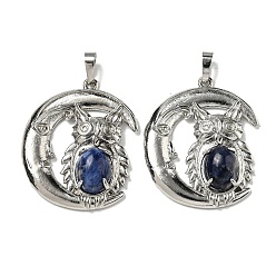 Содалитовое Природные подвески содалитом, Подвески в виде совы со стойкой, латунь, луна, платина, без кадмия и без свинца, 38.5x31.5x8 мм, отверстие : 8x5 мм