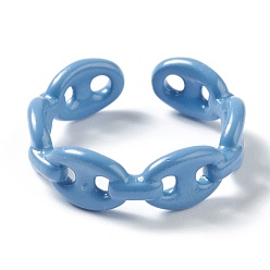 Steel Blue Spray Painted Brass Cuff Rings, Open Rings, Coffee Bean Chain, Steel Blue, US Size 6(16.5mm)