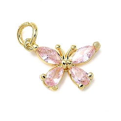 Pink Бабочка латунь микро проложить кубического циркония подвески, стойки покрытие, долговечный, без кадмия и без свинца, золотые, с целью перехода в кольце, розовые, 10.5x15.5x2.5 мм, отверстие : 3.5 мм