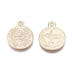Real 18K Gold Plated Brass Charms, Nickel Free, Flat Round, Real 18K Gold Plated, 15x12.5x1mm, Hole: 1.4mm