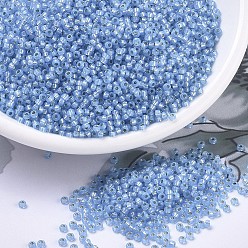 (RR573) Dyed Aqua Silverlined Alabaster Миюки круглые бусины рокайль, японский бисер, 8/0, (rr 573) окрашенный аква-серебристый алебастр, 3 мм, отверстие : 1 мм, Около 422~455 шт / 10 г