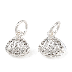 Серебро Латунные микропаве прозрачные кубические циркониевые подвески, формы раковины, стойки покрытие, долговечный, без свинца и без кадмия, с целью перехода в кольце, серебряные, 10x9.5x5 мм, отверстие : 4 мм