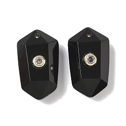 Обсидиан Ограненные подвески из натурального обсидиана, подвески в форме кристального кластера, с латунными микро проложить кубических выводы циркония, золотые, 24.5x14.5x7.5~8.5 мм, отверстие : 1.2 мм