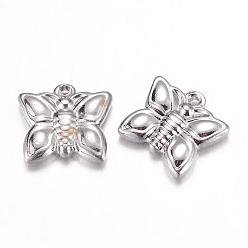 Stainless Steel Color 201 Stainless Steel Charms, Butterfly, Stainless Steel Color, 12.5x14x3mm, Hole: 1mm