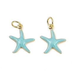 Светло-Голубой Латунь эмаль подвески, очарование морской звезды, с целью перехода в кольце, долговечный, без кадмия и без свинца, стойки покрытие, реальный 18 k позолоченный, Небесно-голубой, 17.5x15.5x2.5 мм, отверстие : 4.5 мм