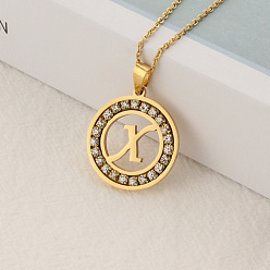 Letter X Crystal Rhinestone Initial Letter Pendant Necklace with Cable Chains, Stainless Steel Jewelry for Women, Golden, Letter.X, 15.75 inch(40cm)