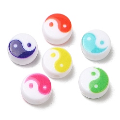 Mixed Color Printed Opaque Acrylic Beads, Yin-yang, Mixed Color, 7x4mm, Hole: 1.4mm
