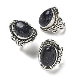 Синий Драгоценный Камень Регулируемые кольца из синтетического синего золота с золотым камнем, без свинца и без кадмия, старинные посеребренные латунные перстни для женщин, овальные, 27 мм, внутренний диаметр: 17 мм