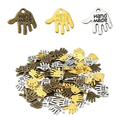 (52) Непрозрачная лаванда 120 шт 3 цвета подвески из сплава в тибетском стиле, ладонь руки со словом «ручная работа», разноцветные, 12.5x13x1 мм, отверстие : 1 мм, 40 шт / цвет