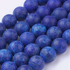 Lapis Lazuli Dyed Natural Lapis Lazuli Round Beads Strands, Frosted, 6~6.5mm, Hole: 1mm, about 60pcs/strand, 14.9 inch(38cm)