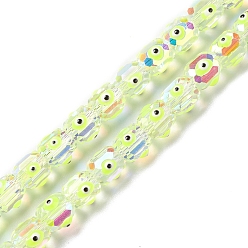 Зелено-Желтый Прозрачные стеклянные бусины от сглаза нити, с эмалью, граненые, баррель, зеленый желтый, 9x8.5~10 мм, отверстие : 1.5 мм, около 40 шт / нитка, 13.46''~13.62'' (34.2~34.6 см)