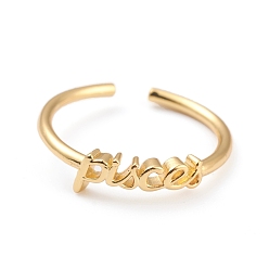 Pisces Constellation/Zodiac Sign Brass Cuff Rings, Open Rings, Real 18K Golden Plated, Pisces, US Size 7 1/4(17.5mm), word: 12x4.5mm