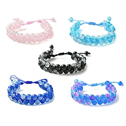 Couleur Mélangete Bracelets de perles tressées rondes en verre, bracelet réglable double ligne, couleur mixte, diamètre intérieur: 2~3-3/8 pouce (8.5 cm)