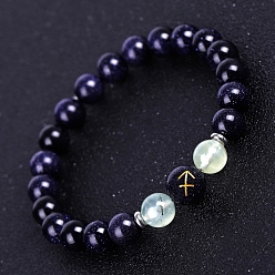 Prehnite Natural Prehnite Beaded Stretch Bracelets, with Synthetic Blue Goldstone Constellation, 7-1/4 inch(18.5cm)
