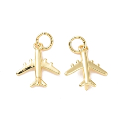Real 18K Gold Plated Rack Plating Brass Charms, with Jump Ring, Long-Lasting Plated, Cadmium Free & Lead Free, Airplane, Real 18K Gold Plated, 14x12.5x3mm, Hole: 3mm