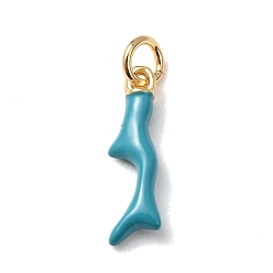 Turquoise Foncé En laiton avec pendentifs en émail, charmes en bois de cerf, crémaillère plaquage, plaqué longue durée, sans cadmium et sans plomb, réel 18 k plaqué or, turquoise foncé, 18x5x3mm, Trou: 3mm